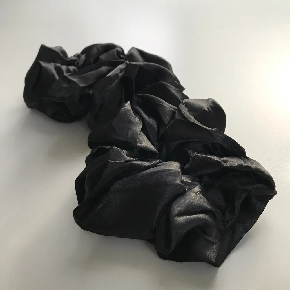 BLACK SATIN SCRUNCHIES ONE PAIR TWO NEW